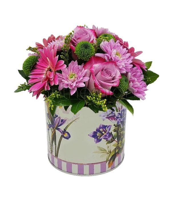 Flowers in a metallic pot