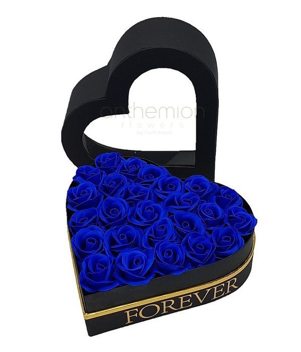 Forever Heart Box And Blue Soap Roses