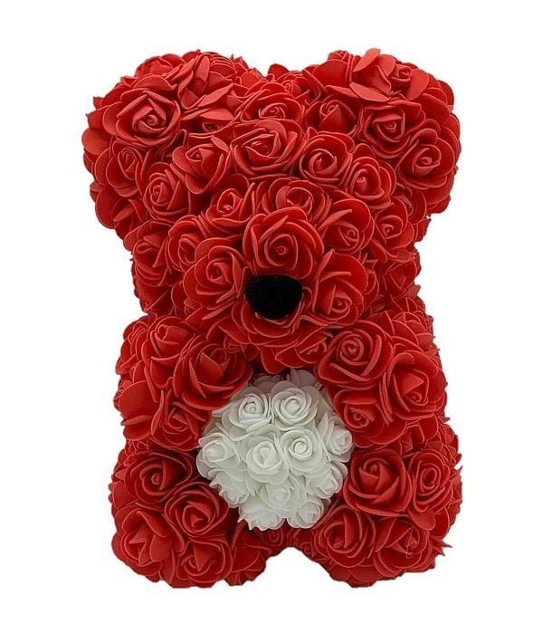 Red rose teddy bear with white heart 25cm