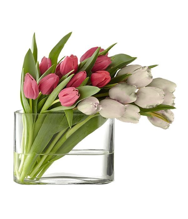 Glass vase with 20 tulips in two colors - Including the Vase