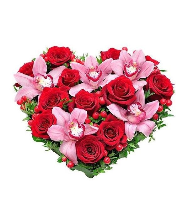 Heart of roses and orchids