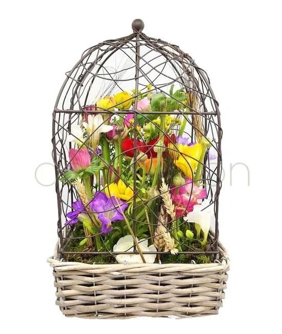 Decorative bird cage with flowers
