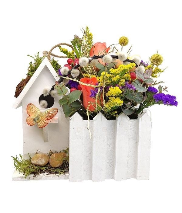 Colourful Flowers In A Wooden House