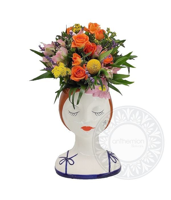 Melina with orange roses