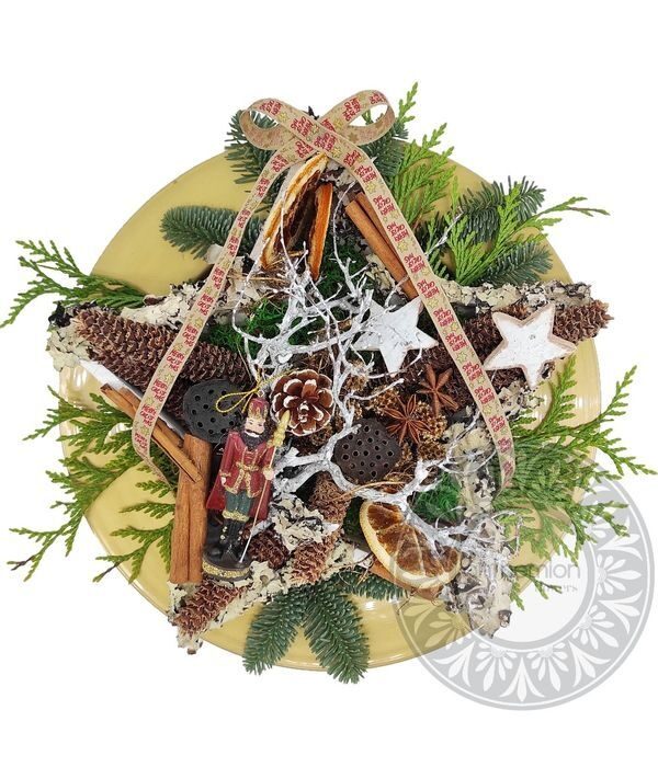 Festive decorative star in golden plate