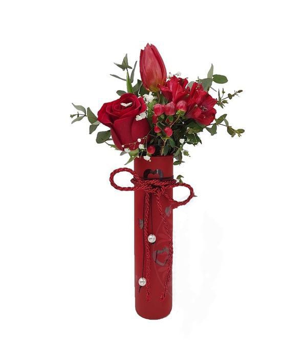 Red love in glass vase