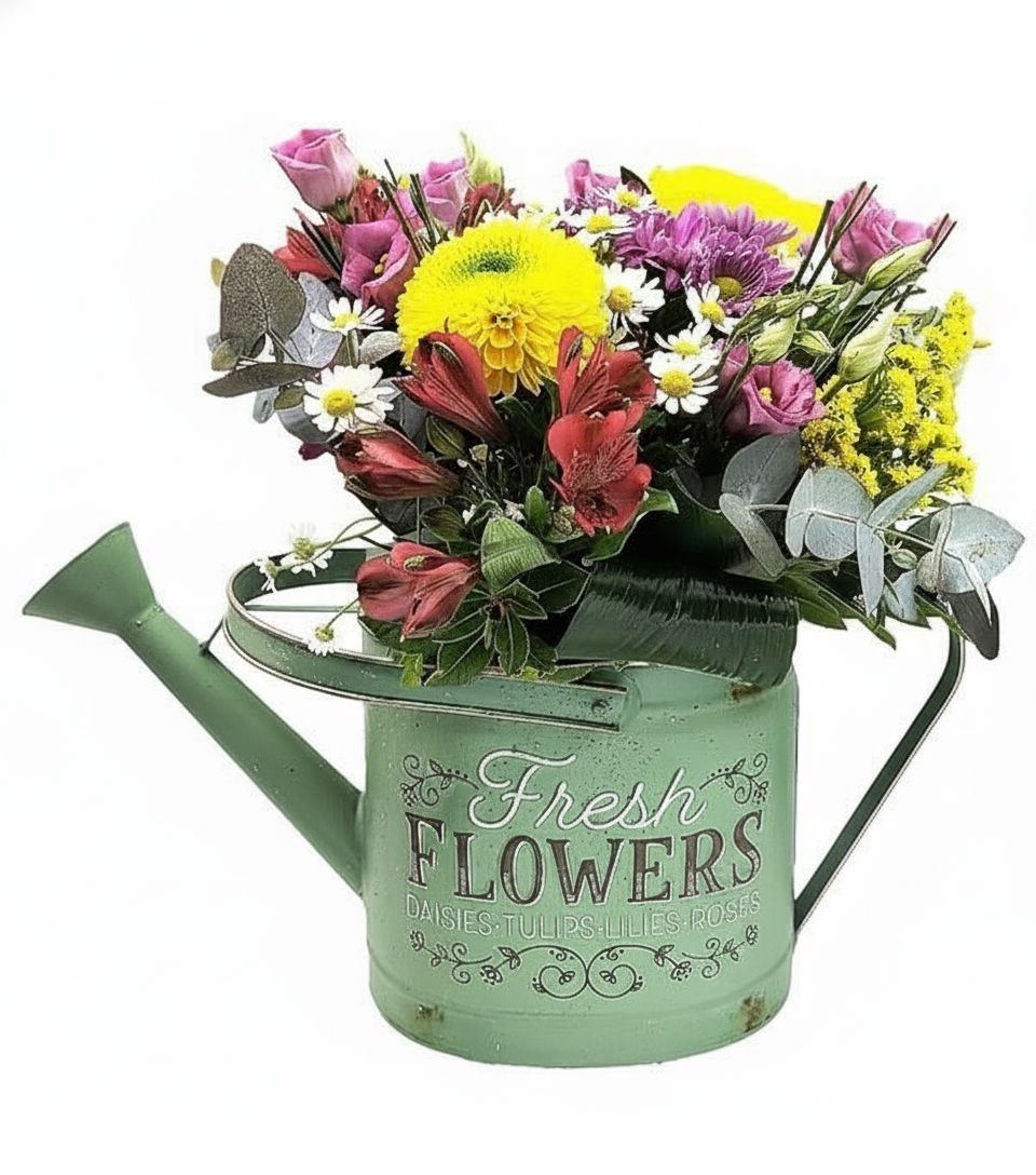 Sweet arrangement in watering can