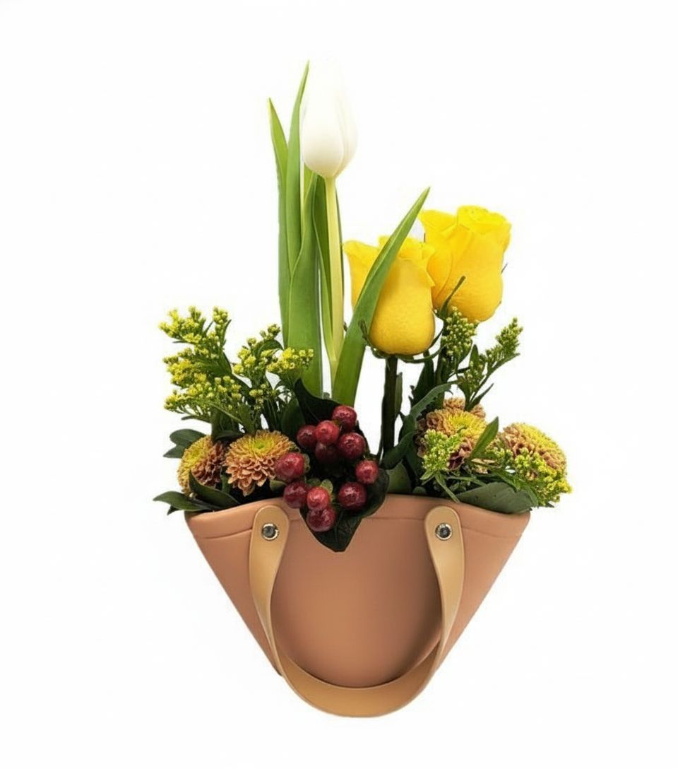 Orange ceramic bag with flowers