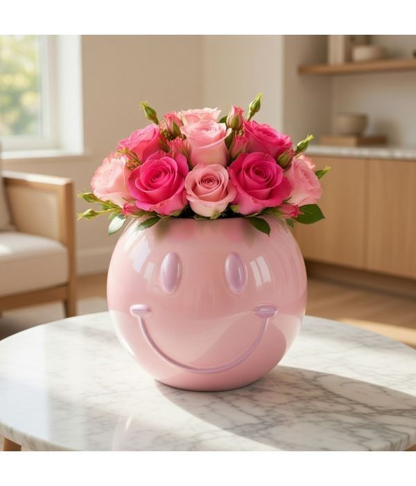 Ceramic smile arrangement in pink shades
