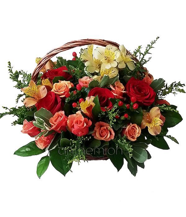 Basket with orange and red flowers (Basic)