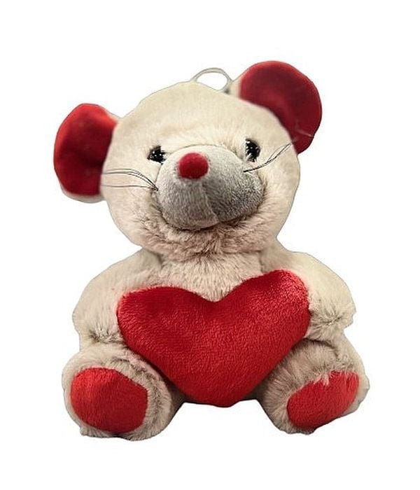 Light Grey mouse with red heart 20 cm.