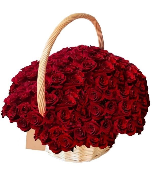 100 Red Roses In Basket