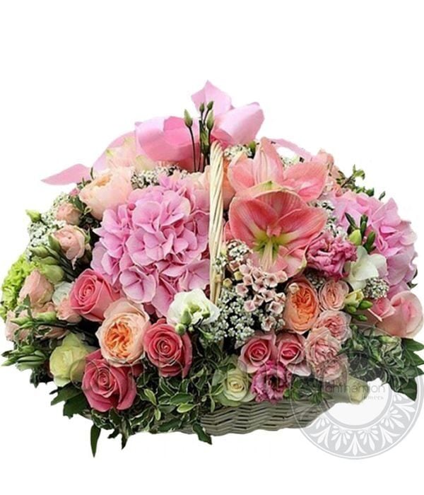 Beautiful pink and white flowers in basket (Basic)