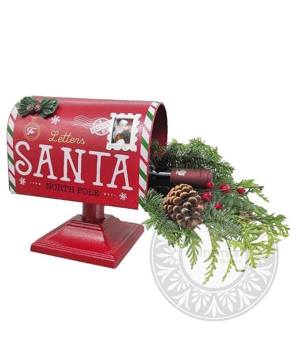 Wine in a festive metal mailbox