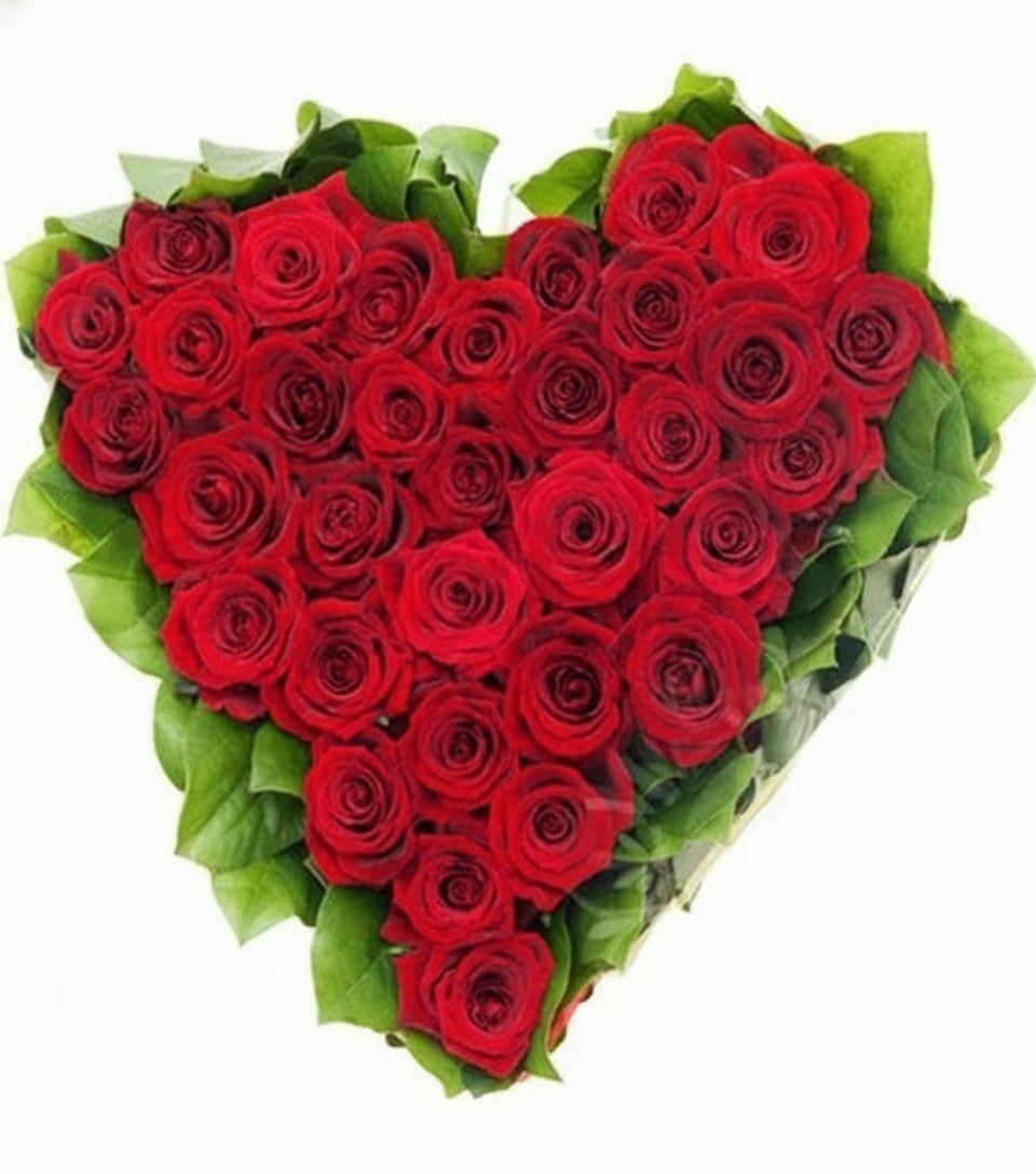 Heart Of Moss With Red Roses