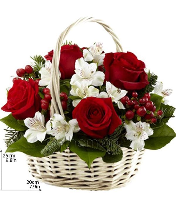 Red And White Flowers In Basket (Basic)