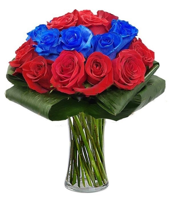Blue and red roses bouquet
