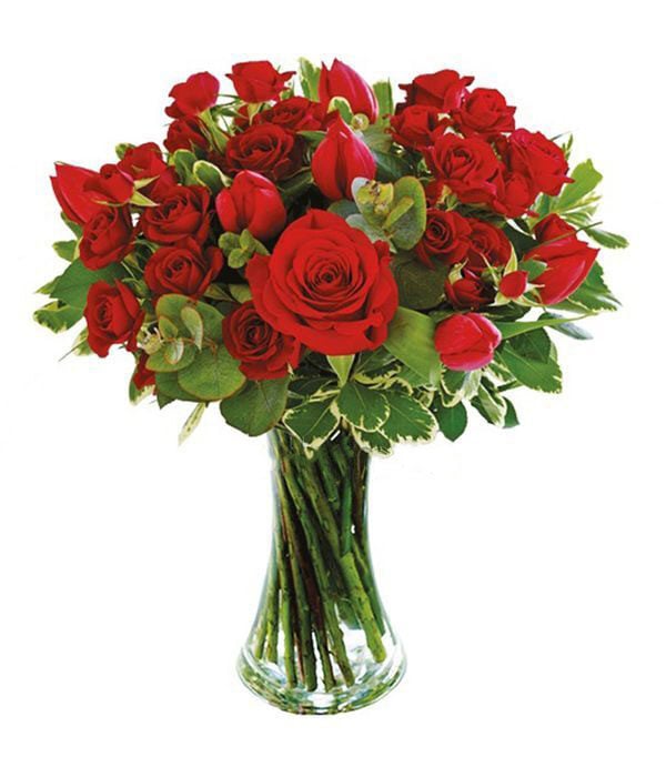 Bouquet with tulips and red roses (Basic)