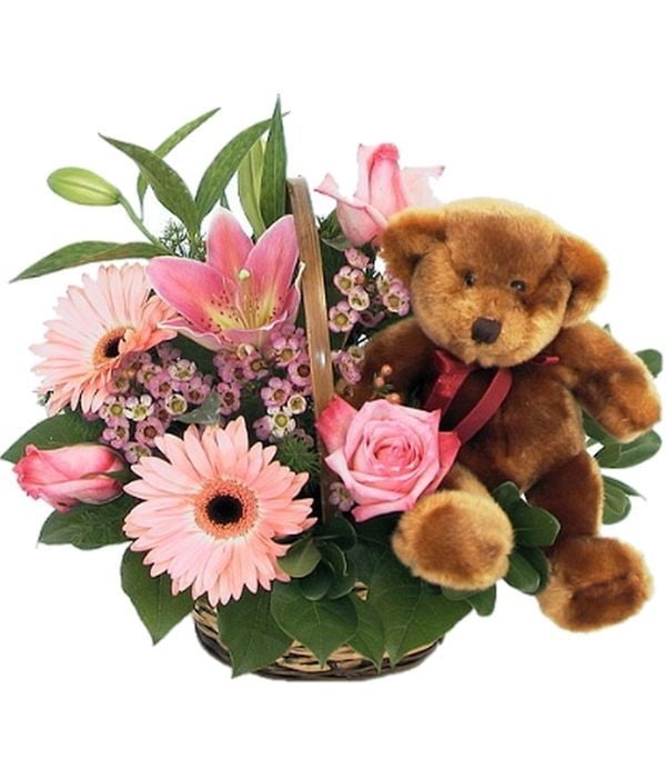 Basket arrangement with teddy bear (Basic)