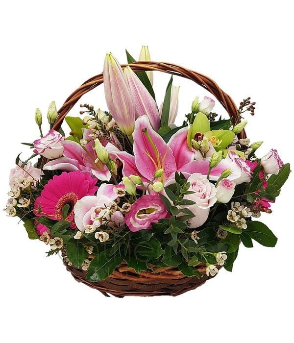 Roses, orchids and lilies in basket (Basic)