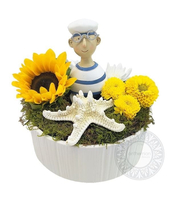 Ceramic pot with Buddha and succulent