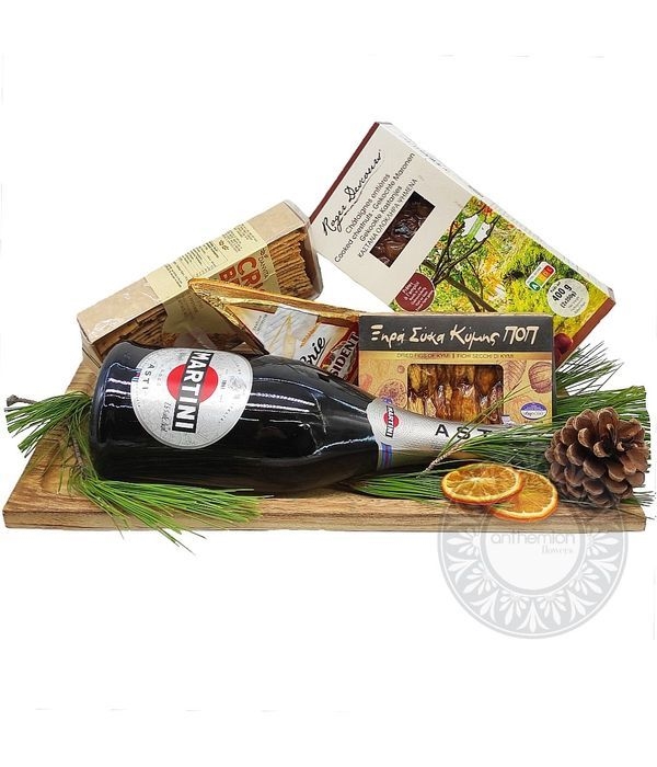 Tray with delicacies and ASTI MARTINI