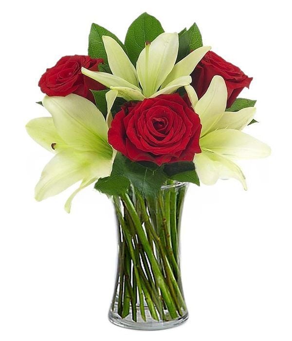 White oriental lilies with red roses (Basic)
