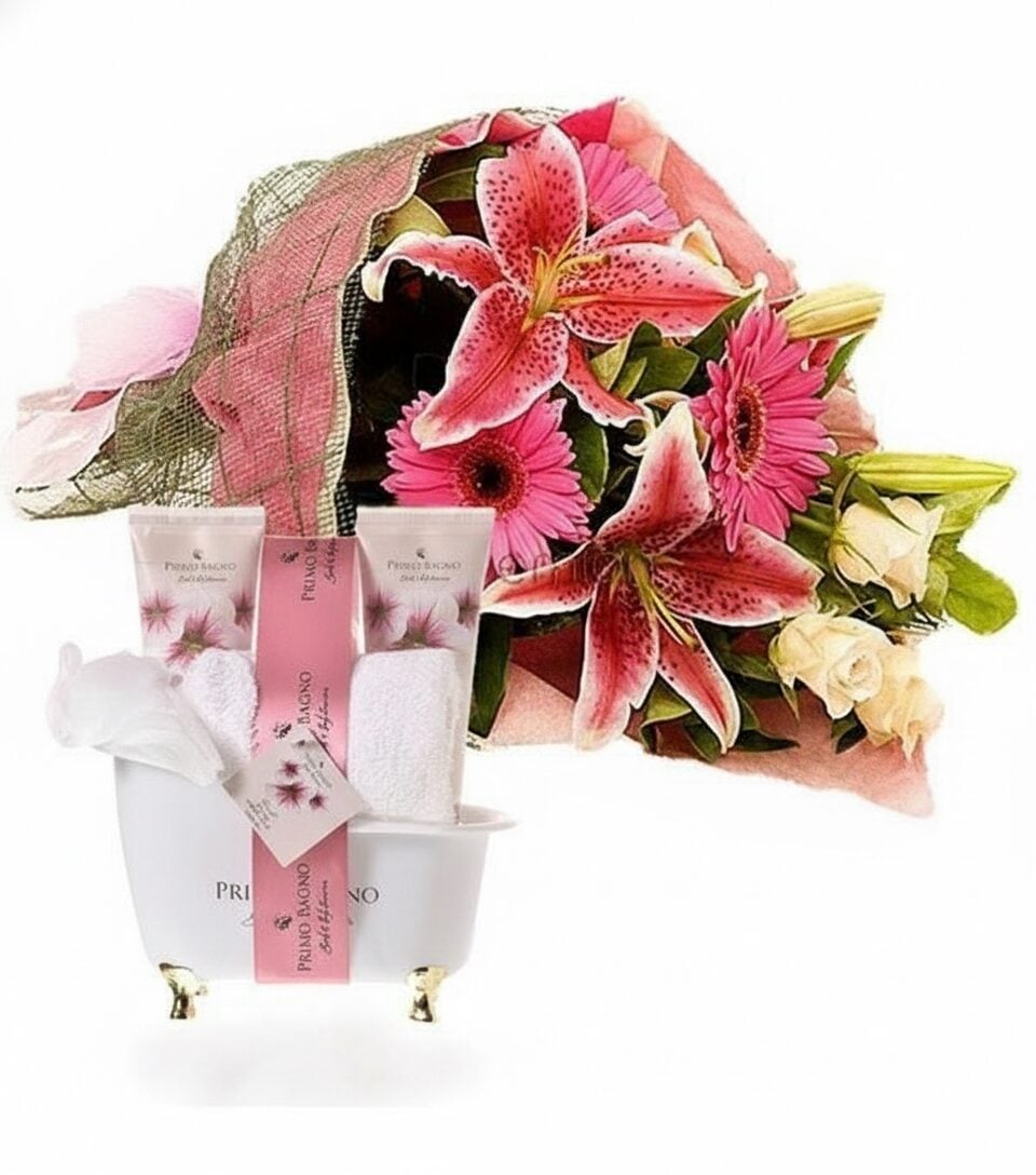 Pink grooming set and an elegant bouquet