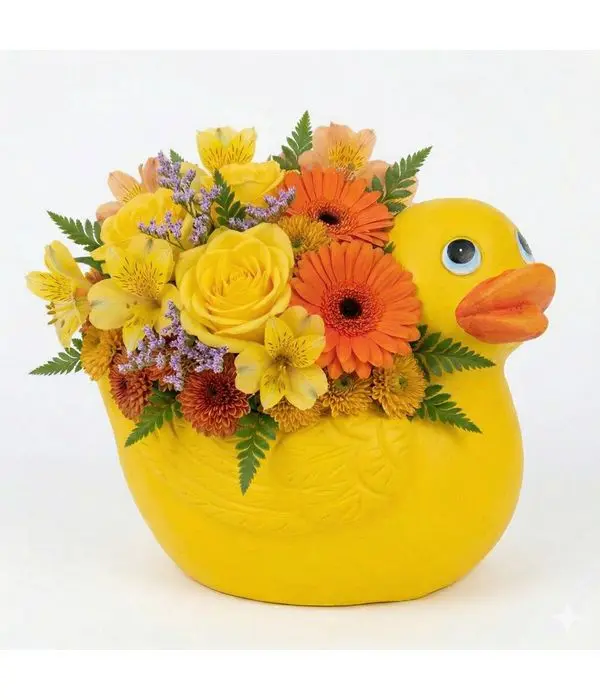 Duck Flower Arrangement with Fresh Flowers