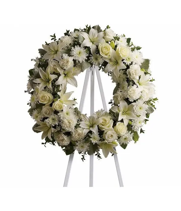 Funeral wreath in white