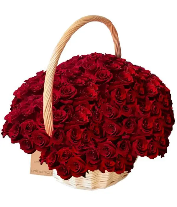 100 Red Roses In Basket