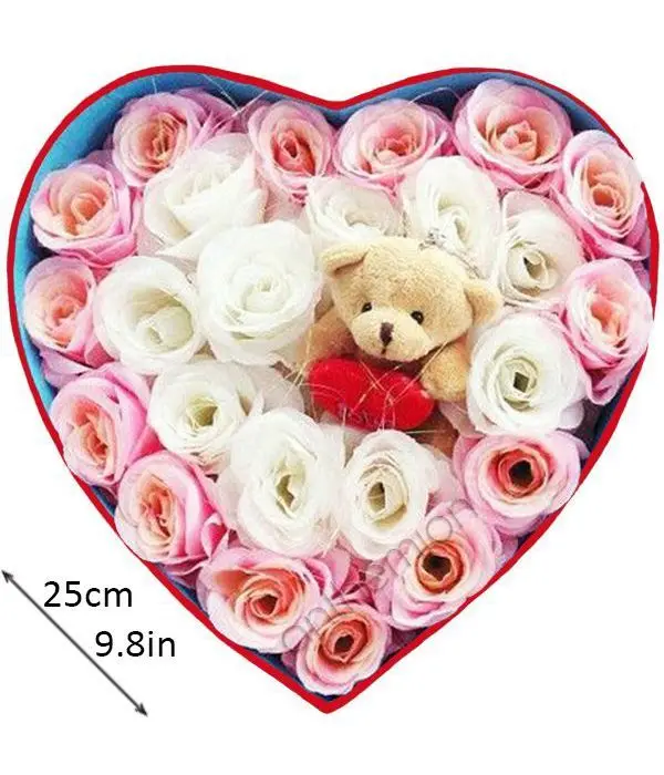 Pink and white roses with teddy bear