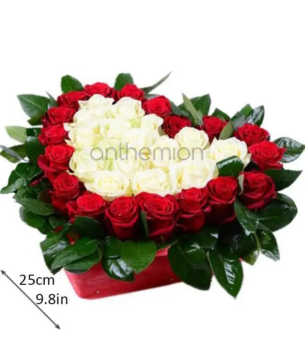 Heart with white and red roses