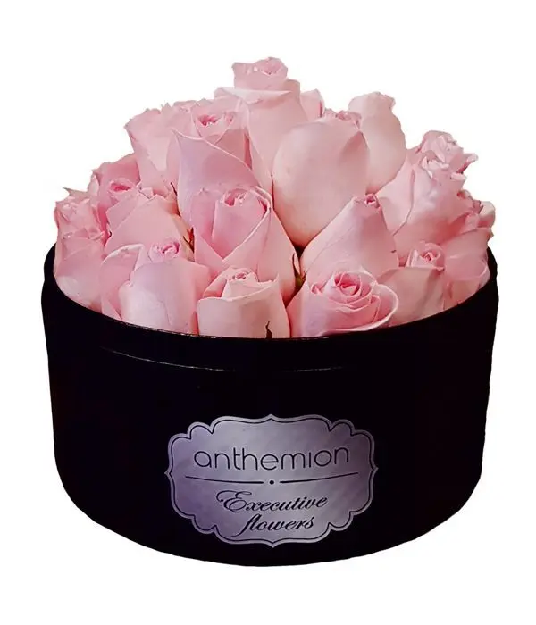 Black floral box with pink roses