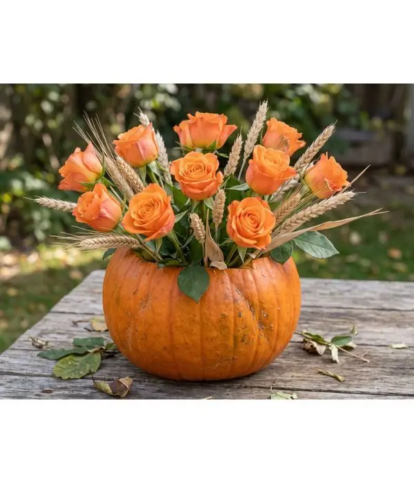 Halloween ceramic pumpkin with flowers
