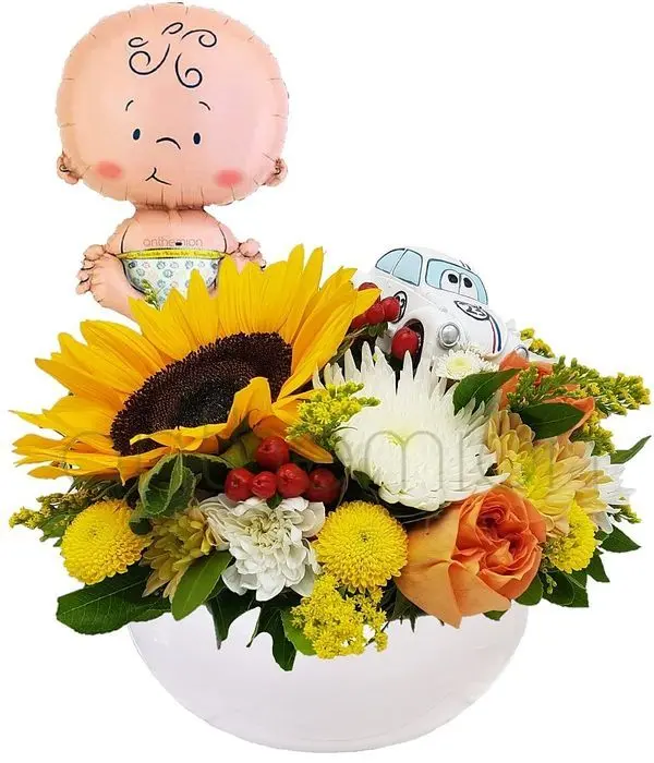 Baby boy floral and balloon surprise
