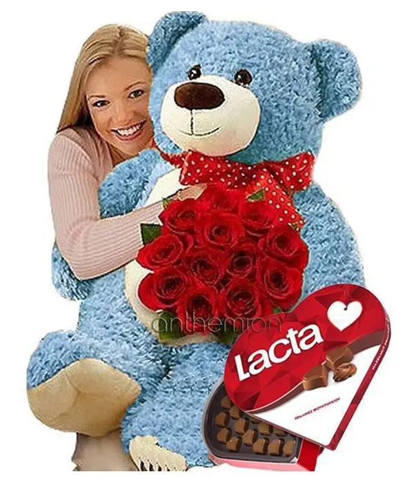 Red Roses, Blue Teddy and Chocolates
