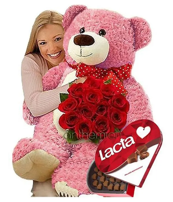 Red Roses, Pink Teddy and Chocolates a combo pack