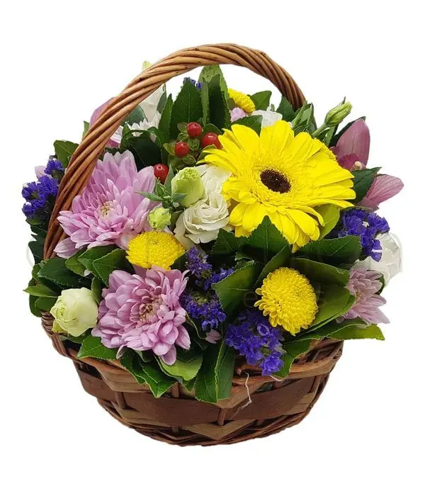 Basket filled with colorful flowers