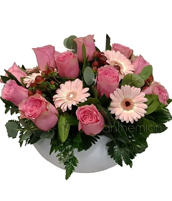 Pink/fuchsia flowers in ceramic container