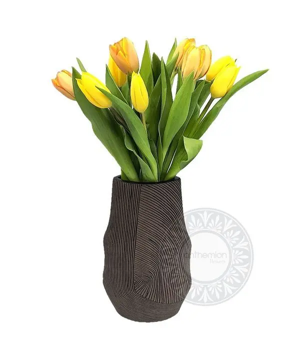 Tulips in a polyresin vase