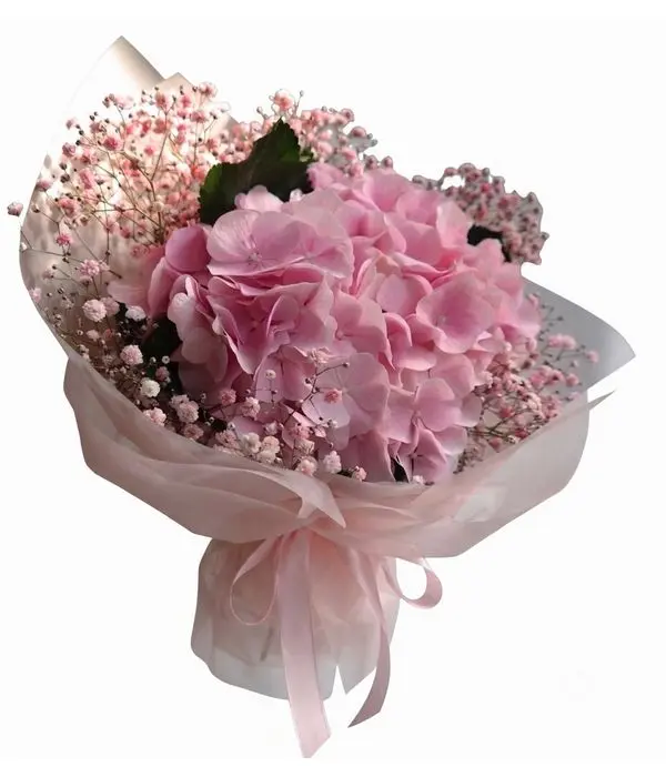Blushing Romance: Pink Hydrangea & Gypsophila Bouquet