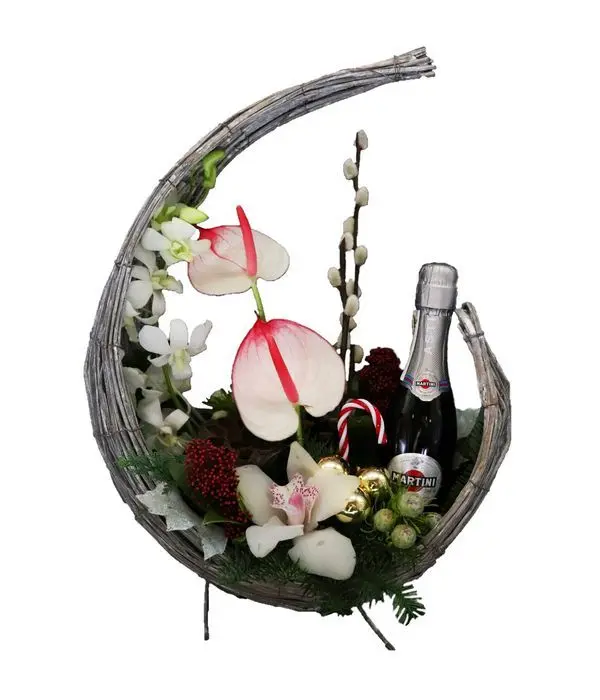 Flowers and Martini in a Half Moon Base