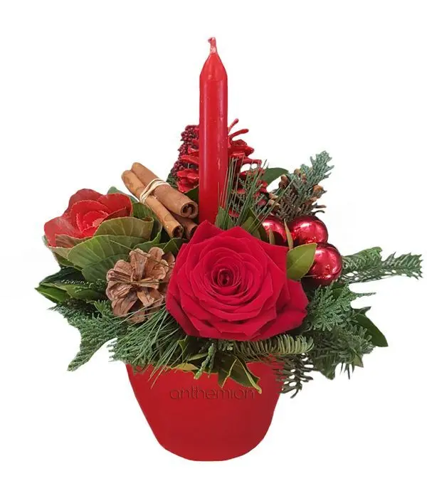 Festive Arrangement with Red Candle (Basic)