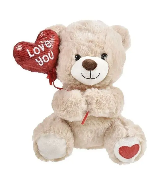 Teddy Bear Beige Red Foil Heart Balloon 25cm