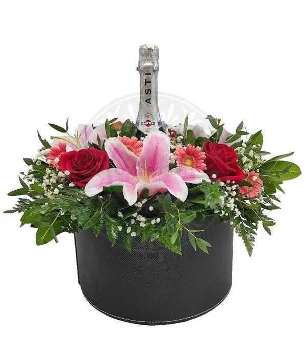 Round box with flowers and Martini asti