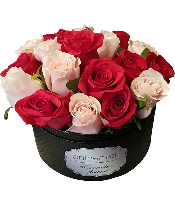 Black box with pink and red roses