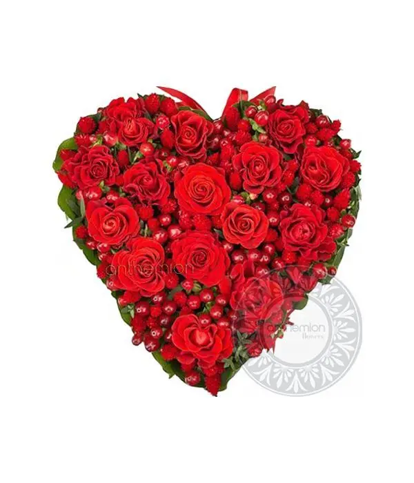 Heart with roses and hypericoum