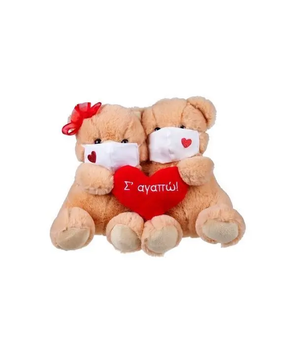 Teddy bear 25cm couple with masks