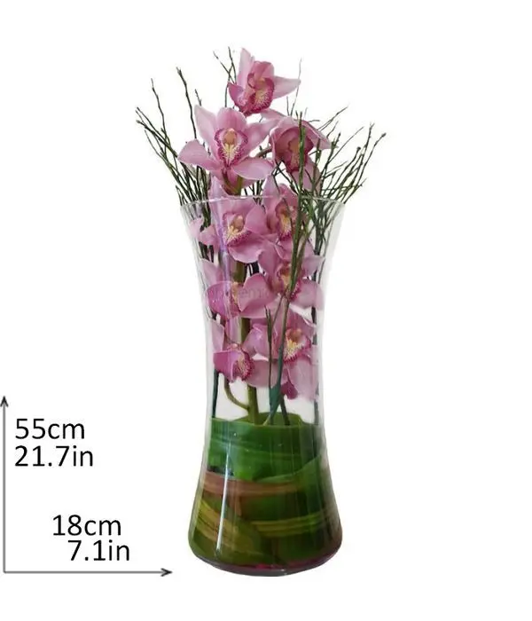 Cymbidium pink orchid in a glass vase